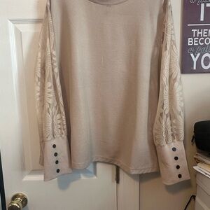 SHEIN Beige Lace Sleeve Blouse